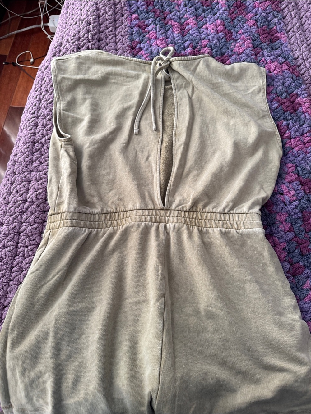 American Eagle Outfitters Olive Strapless Tie-Front Romper